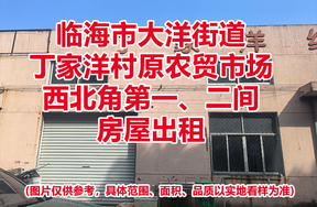 临海市大洋街道丁家洋村原农贸市场西北角第一、二间房屋出租